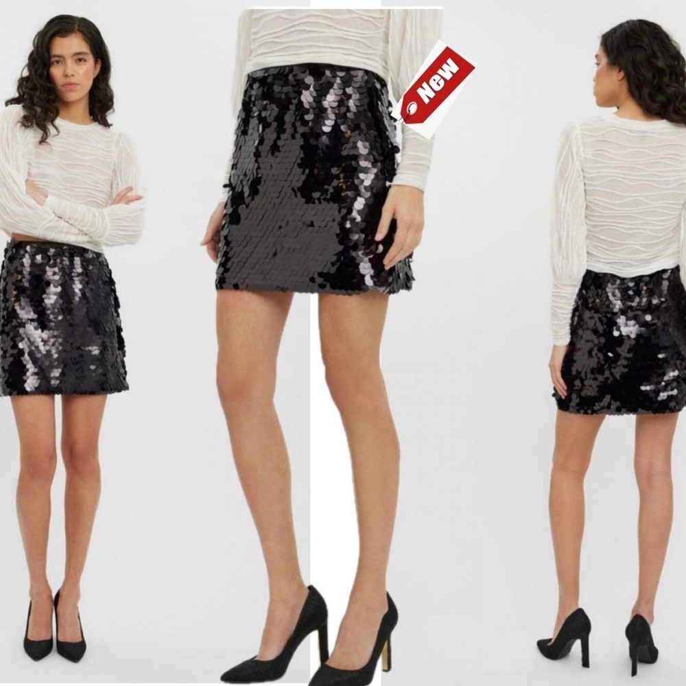 Rachel Zoe black circle sequin sparkly mini skirt festival belly dancer NWT